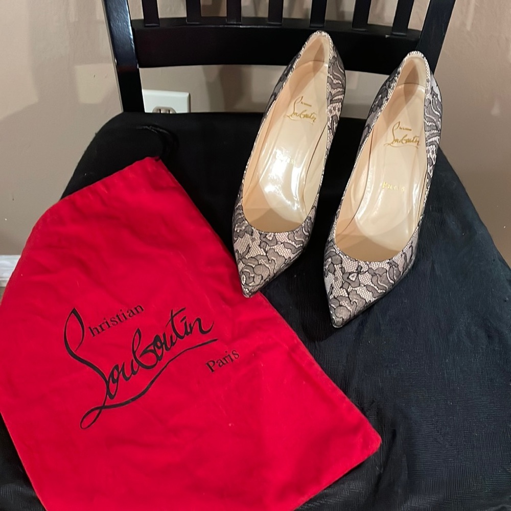 Black lace and cream Christian Louboutin heels